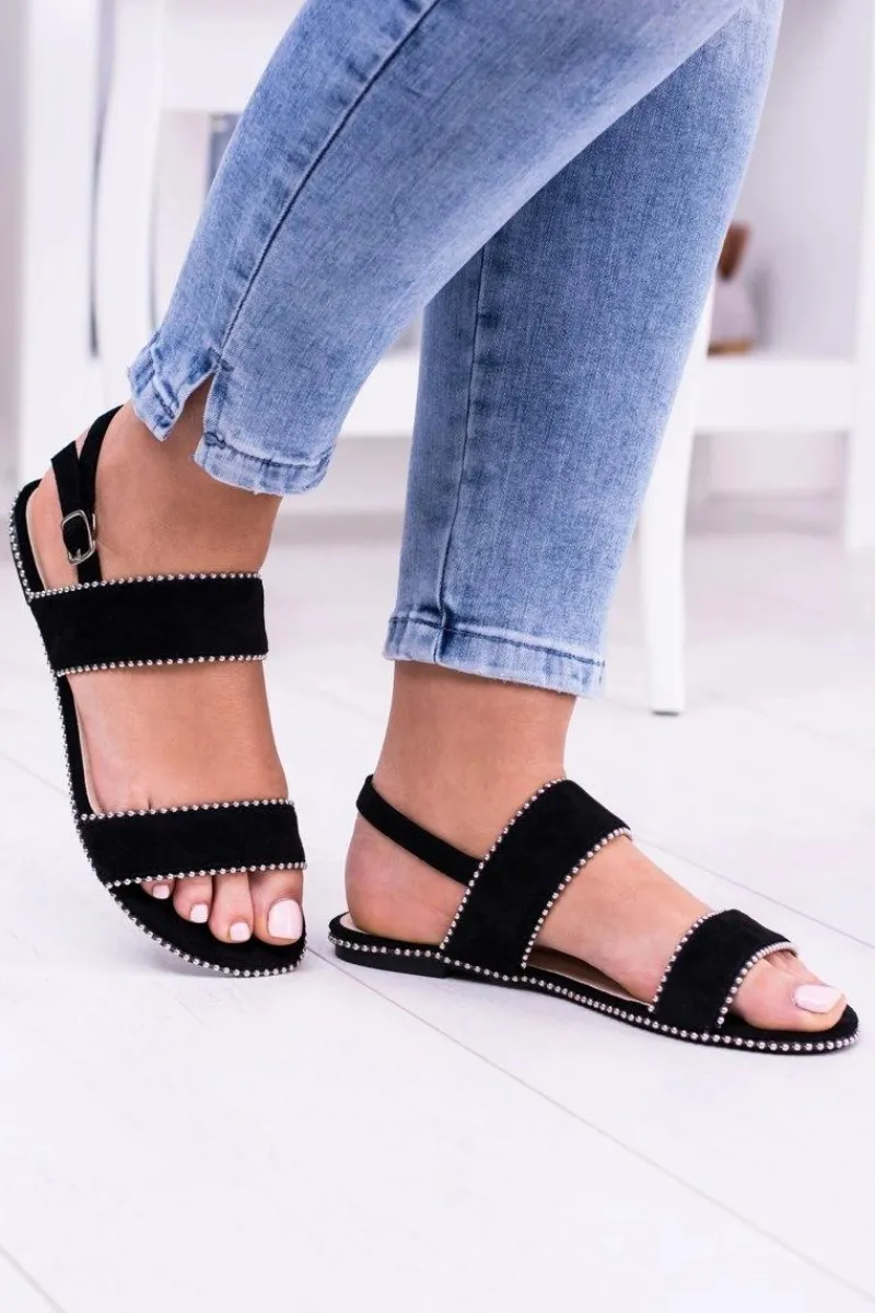 Lu Boo Damskie Czarne Sandały Dżety Noeli Damskie Sandały Płaskie