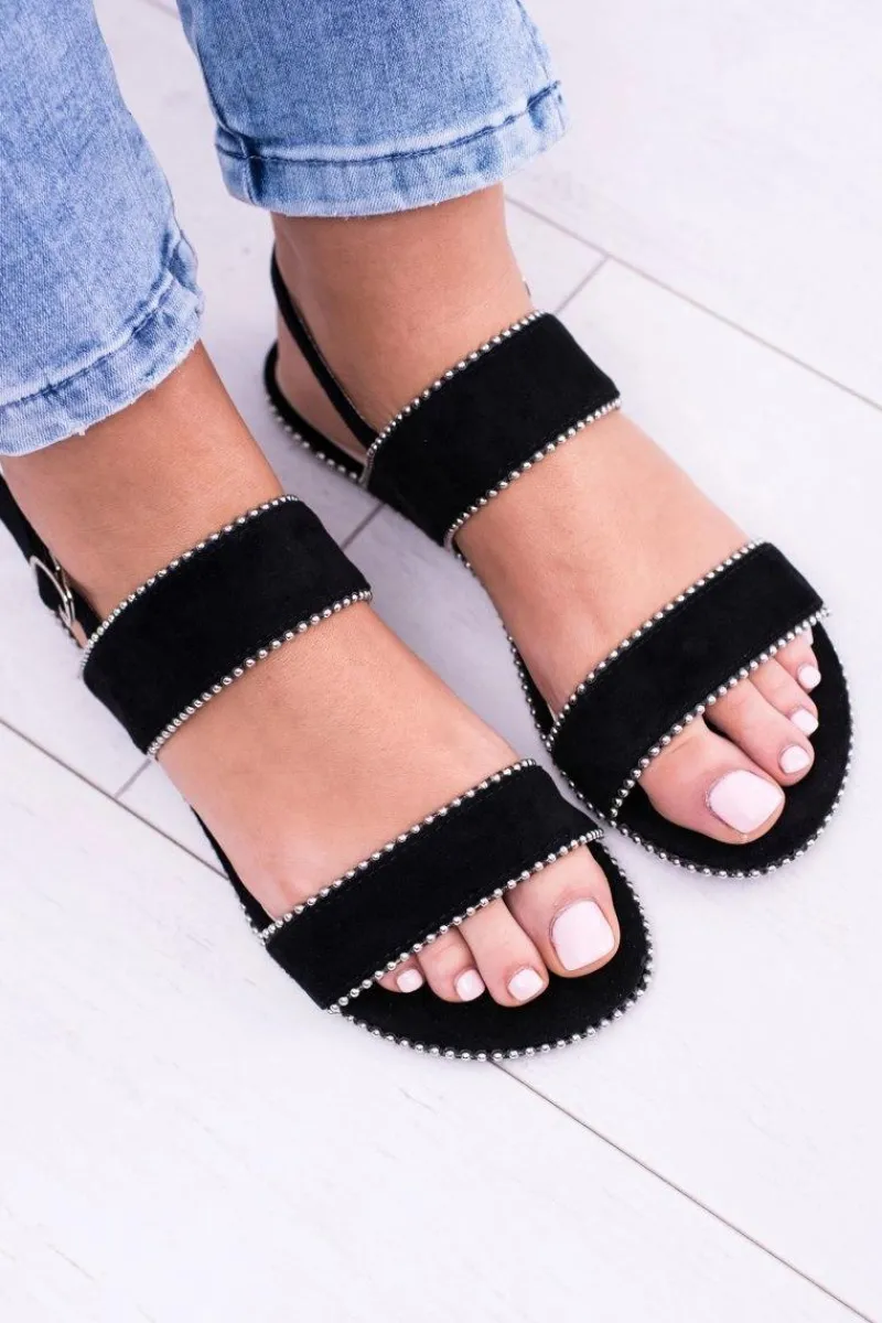 Lu Boo Damskie Czarne Sandały Dżety Noeli Damskie Sandały Płaskie