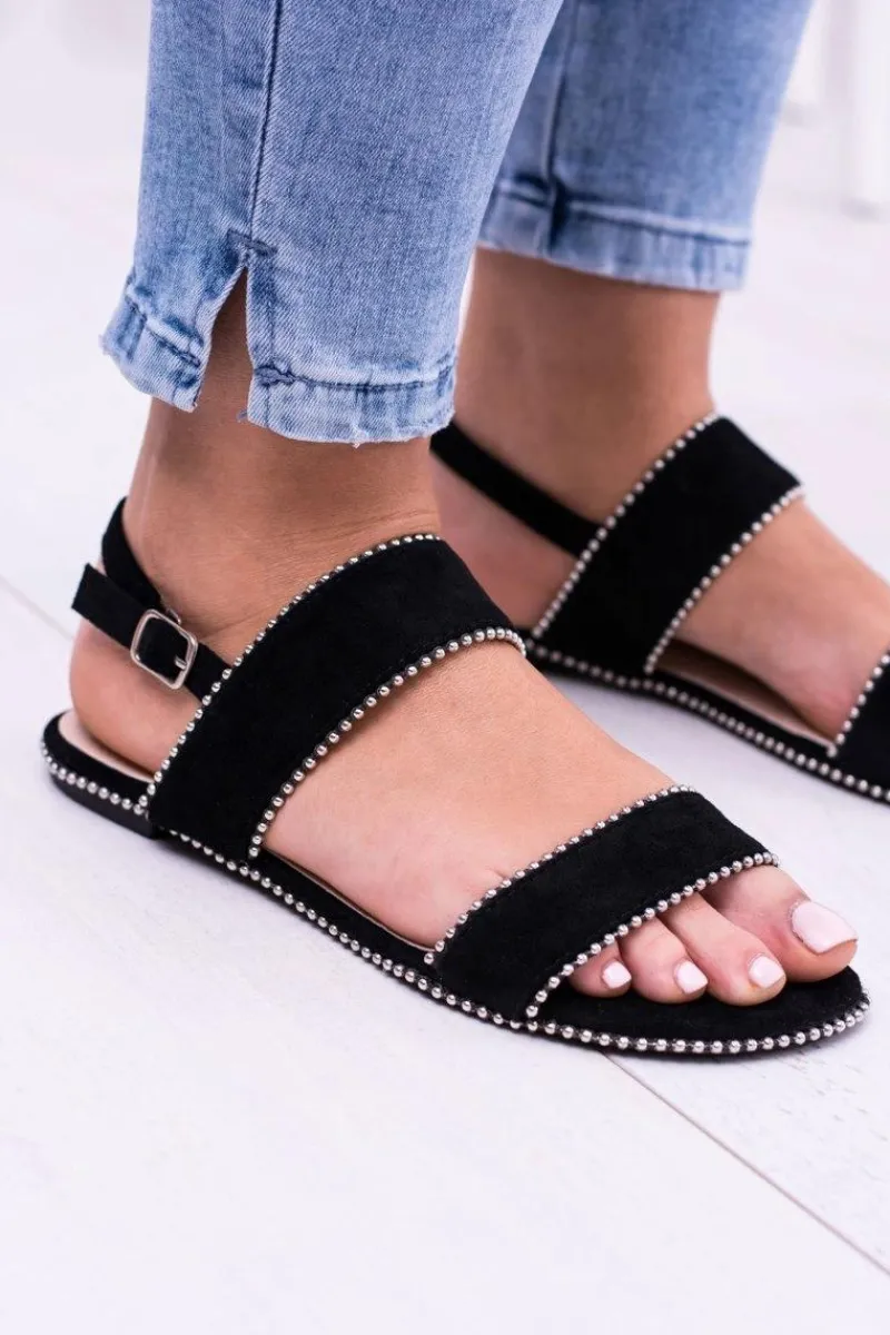 Lu Boo Damskie Czarne Sandały Dżety Noeli Damskie Sandały Płaskie