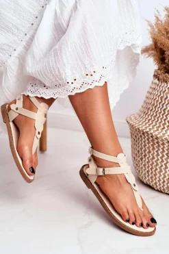 Sandały Płaskie>Boto Lu Boo Damskie Sandały Beżowe Japonki Gladiatorki Achilla