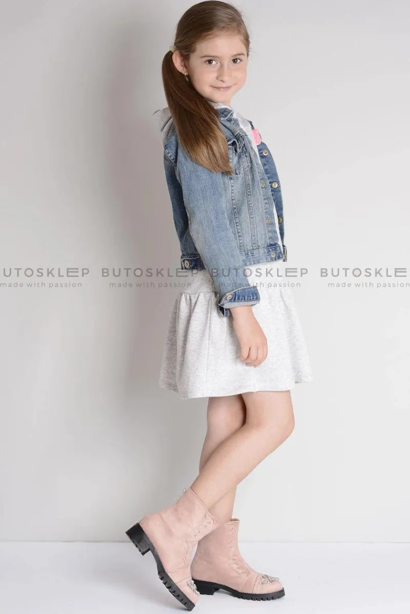 Dziewczęce>Boto Lu Boo Dziecięce Botki Za Kostkę z Cyrkoniami Pudrowy Róż LittleCarrie