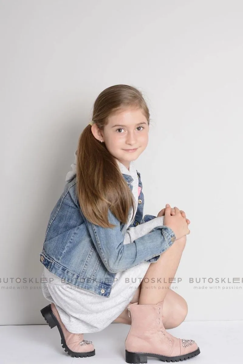 Dziewczęce>Boto Lu Boo Dziecięce Botki Za Kostkę z Cyrkoniami Pudrowy Róż LittleCarrie