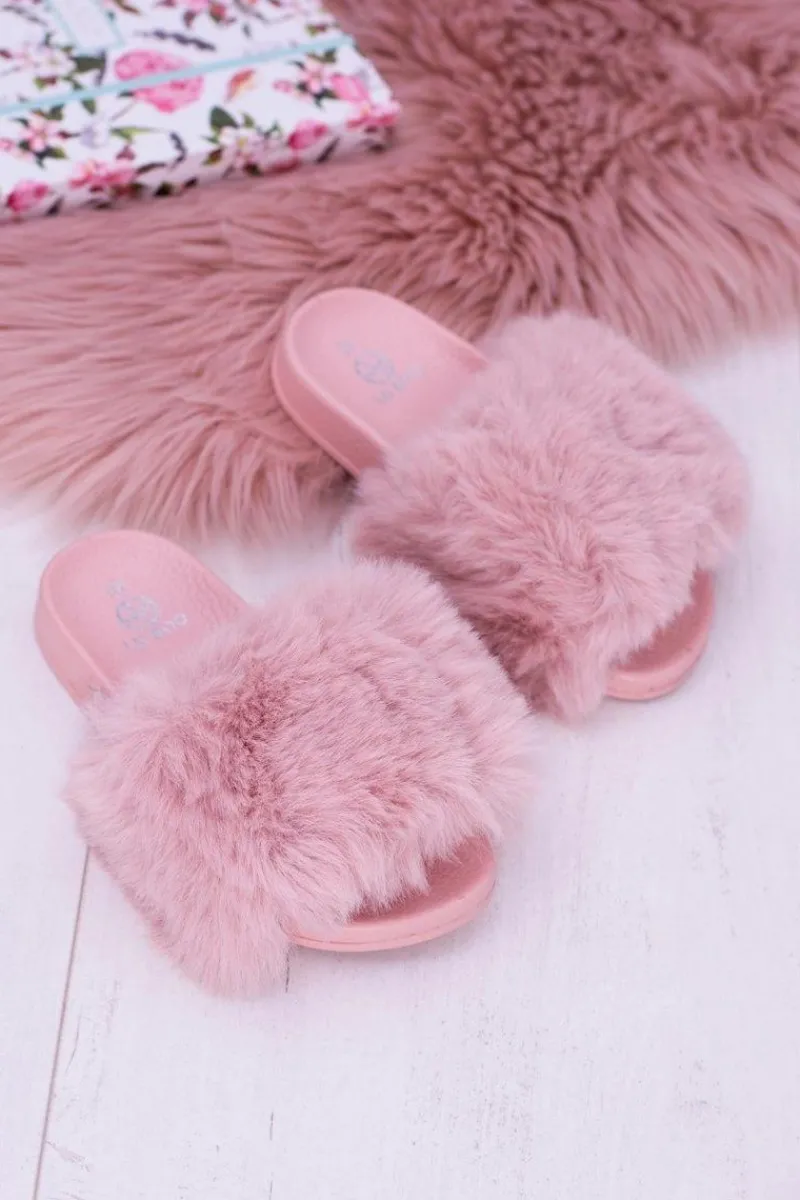 Hot Lu Boo Dziecięce Różowe Klapki Z Futerkiem Fur XXL Poli Damskie Dziewczęce|Klapki Z Futerkiem