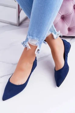Online LU BOO Granatowe Balerinki Moments z Odpinaną Kokardą Damskie Baleriny Klasyczne