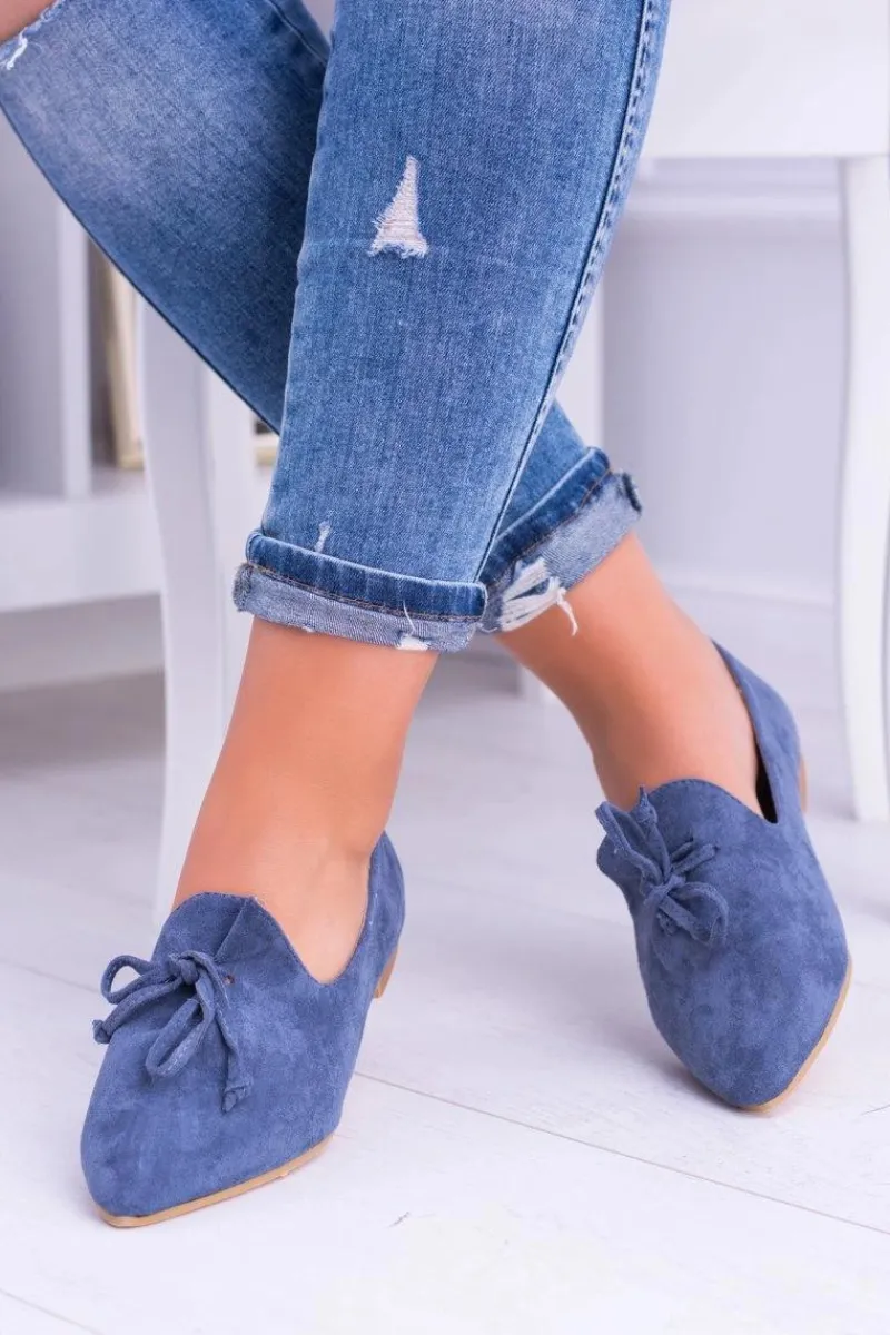 Discount Lu Boo Granatowe Baleriny W Szpic Lordsy Zamsz Feliciano Damskie Baleriny Klasyczne