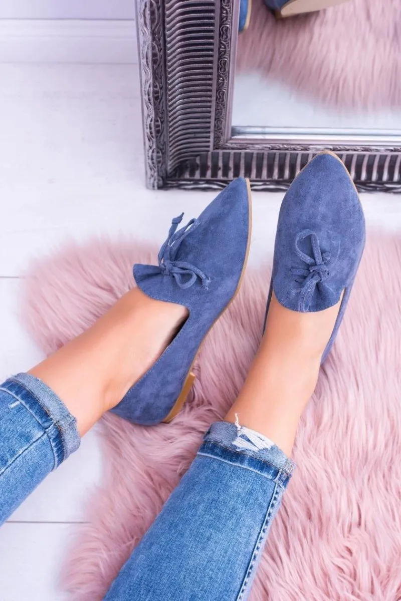 Discount Lu Boo Granatowe Baleriny W Szpic Lordsy Zamsz Feliciano Damskie Baleriny Klasyczne