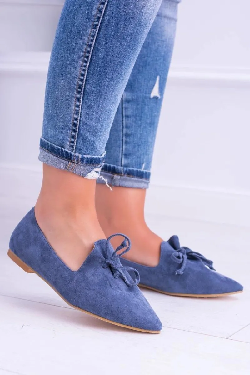 Discount Lu Boo Granatowe Baleriny W Szpic Lordsy Zamsz Feliciano Damskie Baleriny Klasyczne