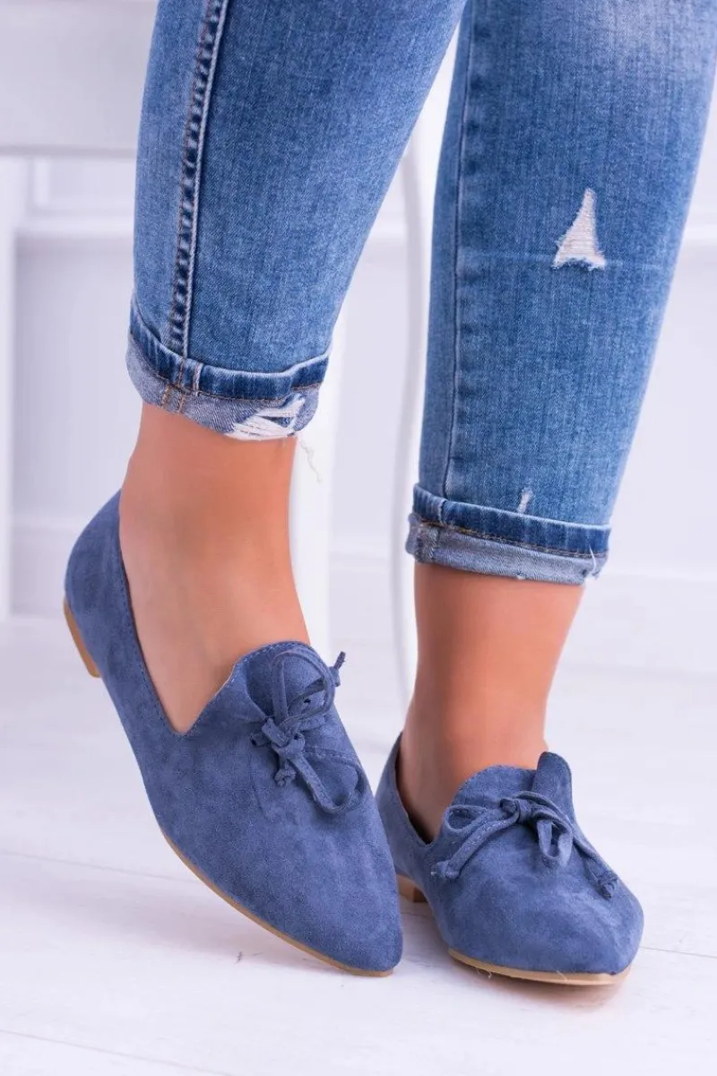 Discount Lu Boo Granatowe Baleriny W Szpic Lordsy Zamsz Feliciano Damskie Baleriny Klasyczne