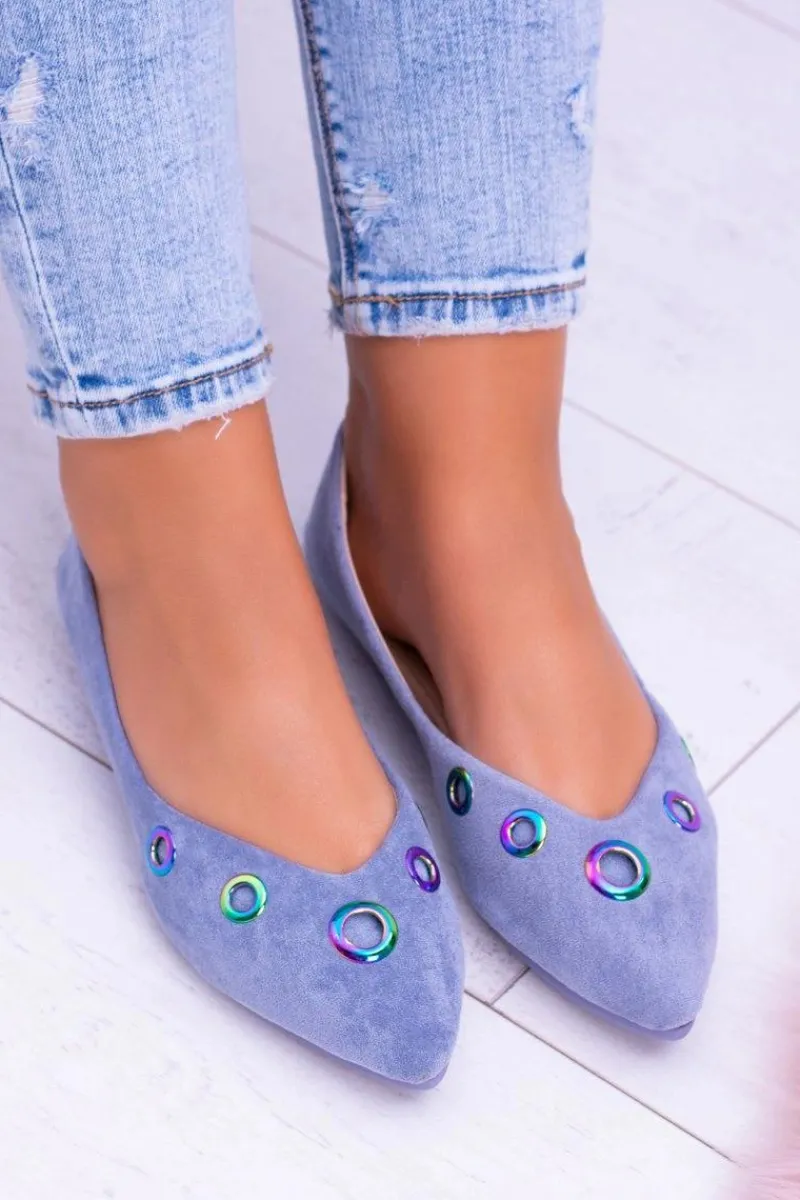 Outlet Boto Lu Boo Niebieskie Baleriny W Szpic Benzynowe Oczka Octavia