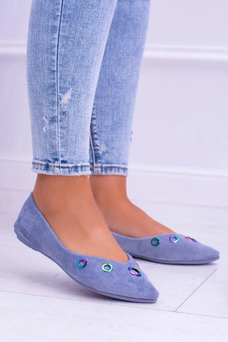 Outlet Boto Lu Boo Niebieskie Baleriny W Szpic Benzynowe Oczka Octavia