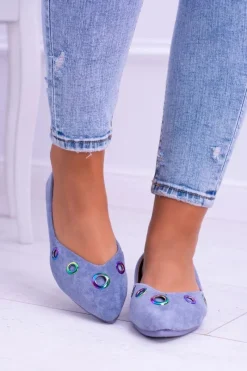 Outlet Boto Lu Boo Niebieskie Baleriny W Szpic Benzynowe Oczka Octavia