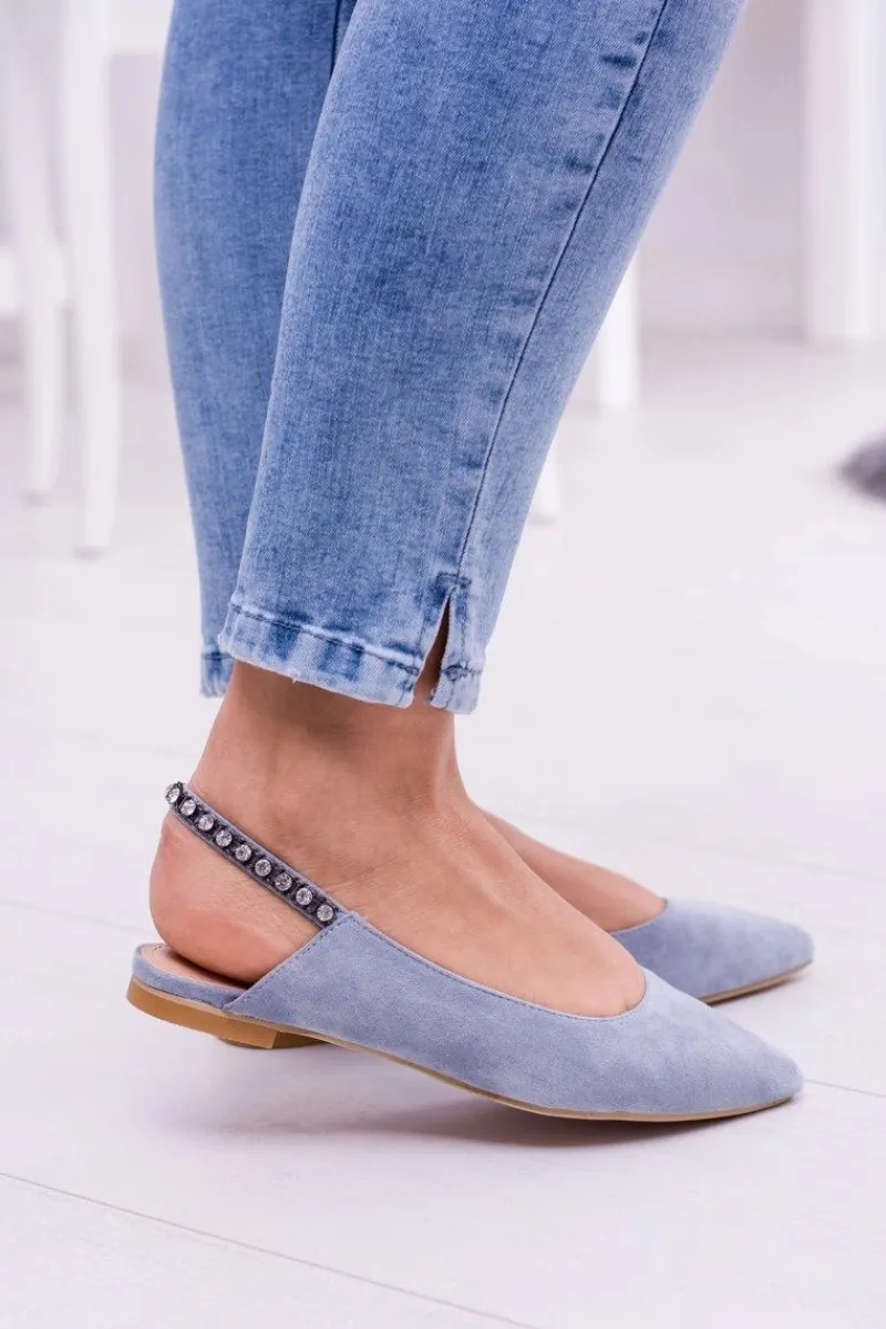 Baleriny Klasyczne>Boto Lu Boo Niebieskie Zamszowe Balerinki w Szpic Cyrkonie Macron