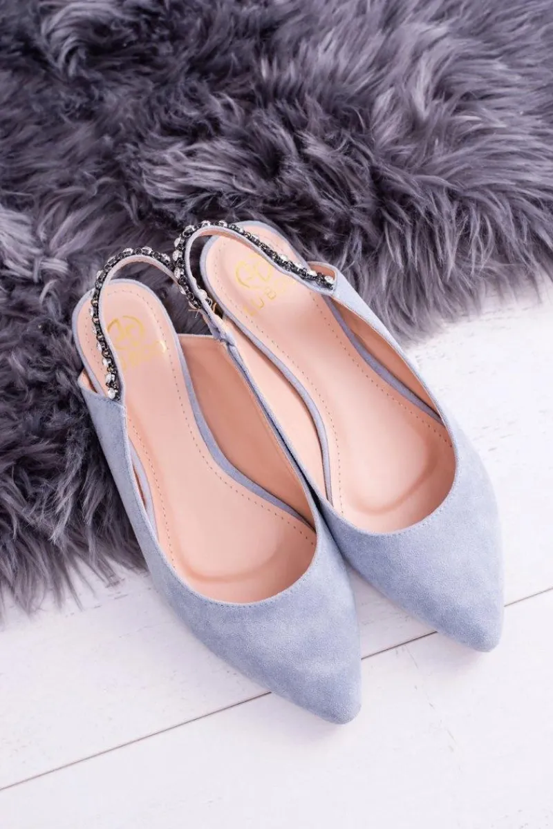 Baleriny Klasyczne>Boto Lu Boo Niebieskie Zamszowe Balerinki w Szpic Cyrkonie Macron