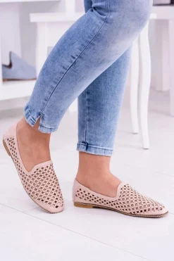 Clearance Lu Boo Różowe Ażurowe Baleriny Lordsy Ćwieki Carmar Damskie Mokasyny Damskie Zamszowe|Baleriny Klasyczne