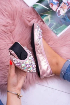 Baleriny Klasyczne>Boto Lu Boo Różowe Balerinki na Gumce Kamienie Even