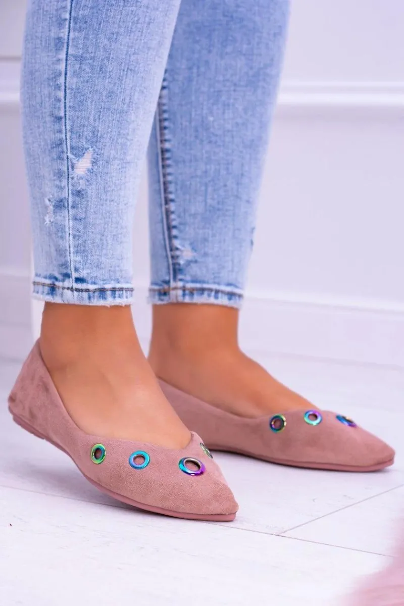 Baleriny Klasyczne>Boto Lu Boo Różowe Baleriny W Szpic Benzynowe Oczka Octavia