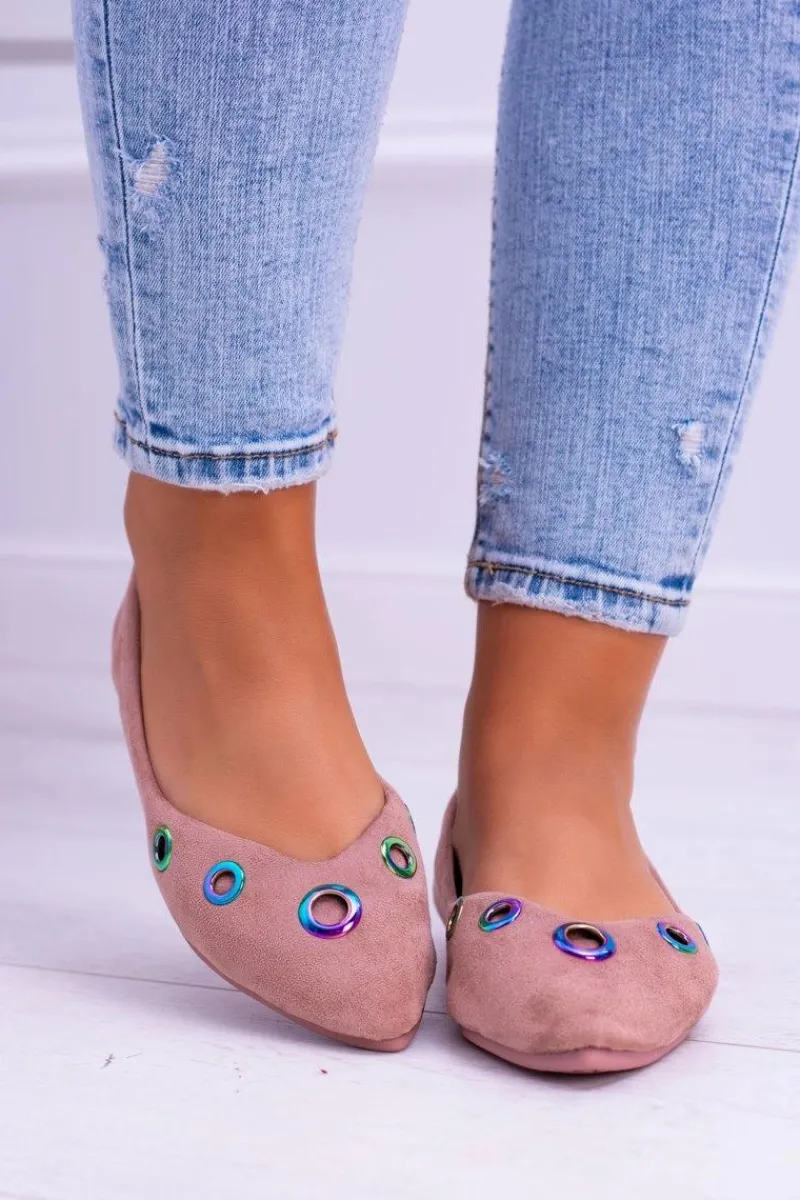 Baleriny Klasyczne>Boto Lu Boo Różowe Baleriny W Szpic Benzynowe Oczka Octavia