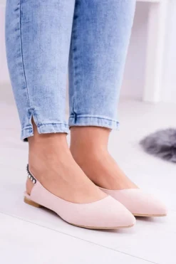 Online Lu Boo Różowe Zamszowe Balerinki w Szpic Cyrkonie Macron Damskie Baleriny Klasyczne