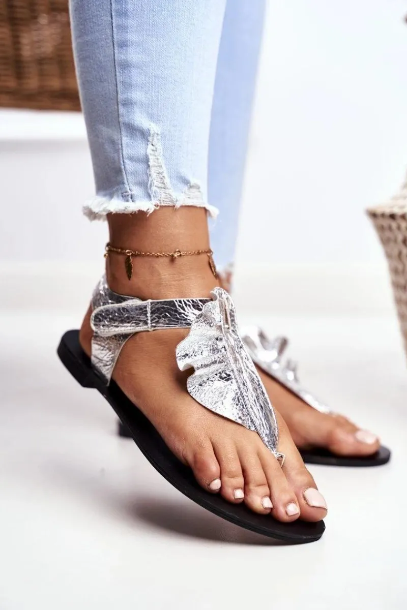 Clearance Lu Boo Sandałki Metaliczne Japonki Na Rzepy Lottie Damskie Sandały Płaskie