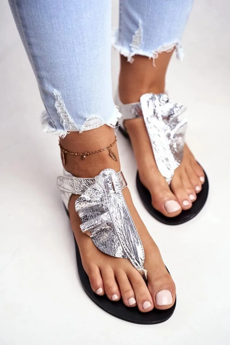 Clearance Lu Boo Sandałki Metaliczne Japonki Na Rzepy Lottie Damskie Sandały Płaskie