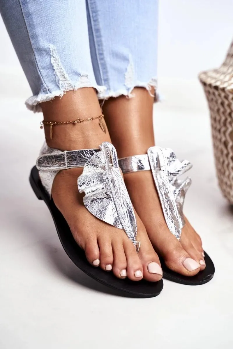 Clearance Lu Boo Sandałki Metaliczne Japonki Na Rzepy Lottie Damskie Sandały Płaskie