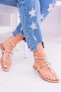 Sandały Płaskie>Boto Lu Boo Srebrne Damskie Sandałki Z Cyrkoniami Venice