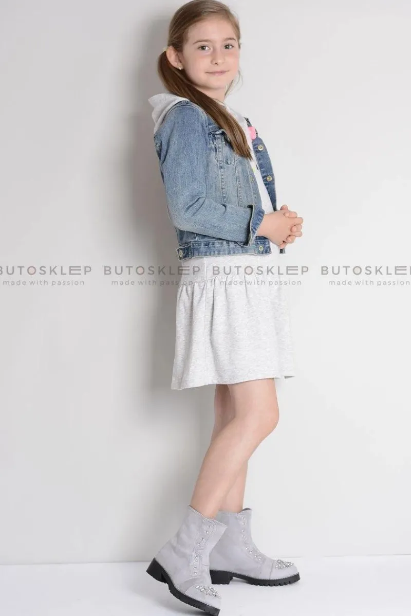 Hot Boto Lu Boo Szare Dziecięce Botki Za Kostkę z Cyrkoniami LittleCarrie