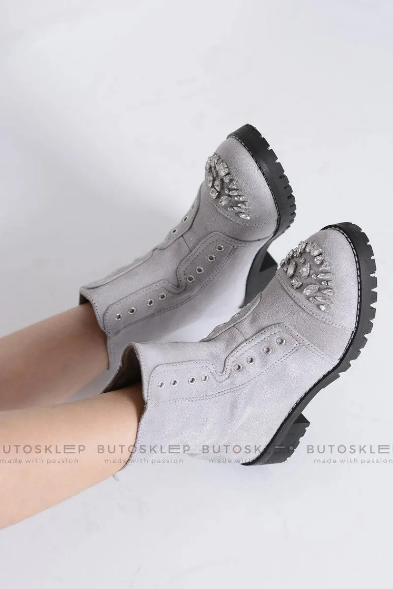 Hot Boto Lu Boo Szare Dziecięce Botki Za Kostkę z Cyrkoniami LittleCarrie