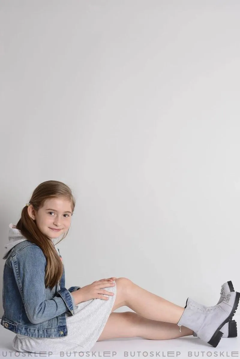 Hot Boto Lu Boo Szare Dziecięce Botki Za Kostkę z Cyrkoniami LittleCarrie