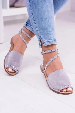 Hot Lu Boo Szare Stylowe Sandały Pari Damskie Sandały Płaskie