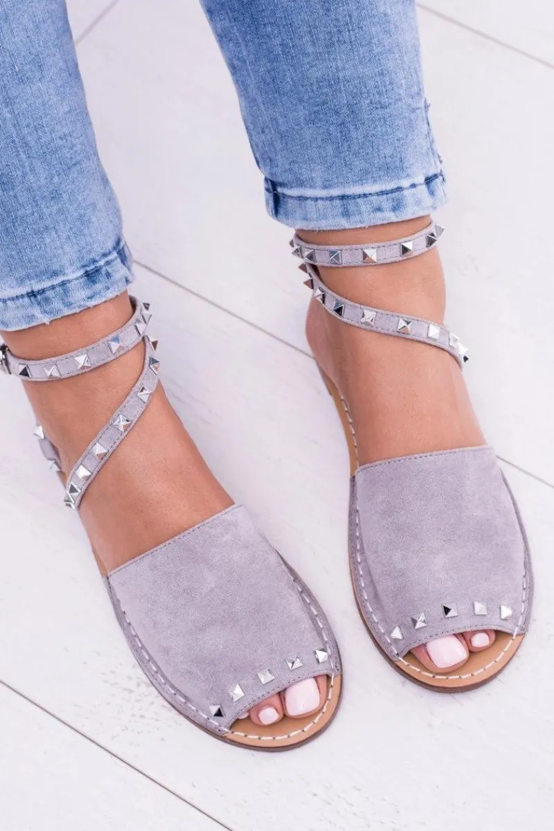 Hot Lu Boo Szare Stylowe Sandały Pari Damskie Sandały Płaskie