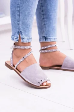 Hot Lu Boo Szare Stylowe Sandały Pari Damskie Sandały Płaskie