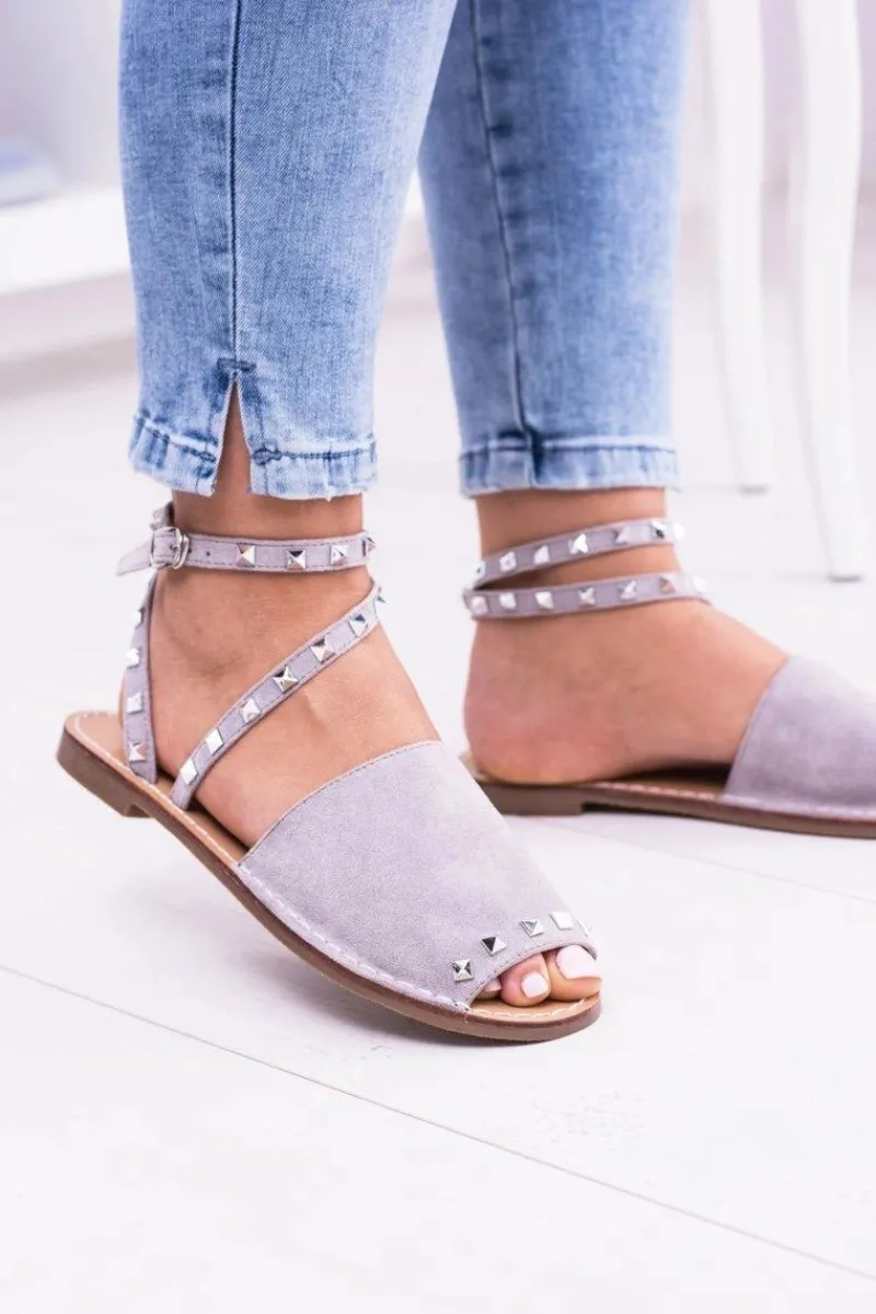 Hot Lu Boo Szare Stylowe Sandały Pari Damskie Sandały Płaskie