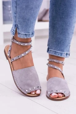 Hot Lu Boo Szare Stylowe Sandały Pari Damskie Sandały Płaskie