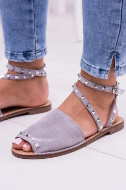 Hot Lu Boo Szare Stylowe Sandały Pari Damskie Sandały Płaskie