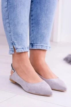 Baleriny Klasyczne>Boto Lu Boo Szare Zamszowe Balerinki w Szpic Cyrkonie Macron