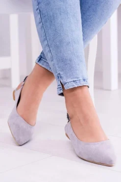 Baleriny Klasyczne>Boto Lu Boo Szare Zamszowe Balerinki w Szpic Cyrkonie Macron