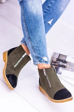 New Boto Lu Boo Zamszowe Oliwkowe Botki Z Suwakami Inez