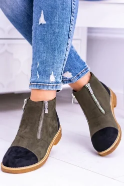New Boto Lu Boo Zamszowe Oliwkowe Botki Z Suwakami Inez