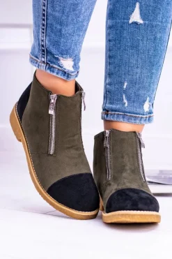 New Boto Lu Boo Zamszowe Oliwkowe Botki Z Suwakami Inez