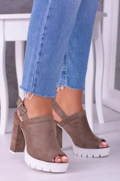 Hot Boto Lu Boo Zamszowe Sandały na Słupku Khaki Emare