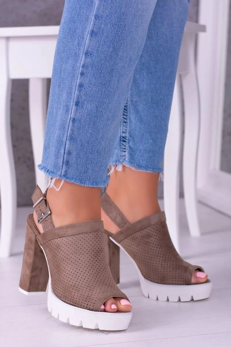 Hot Boto Lu Boo Zamszowe Sandały na Słupku Khaki Emare