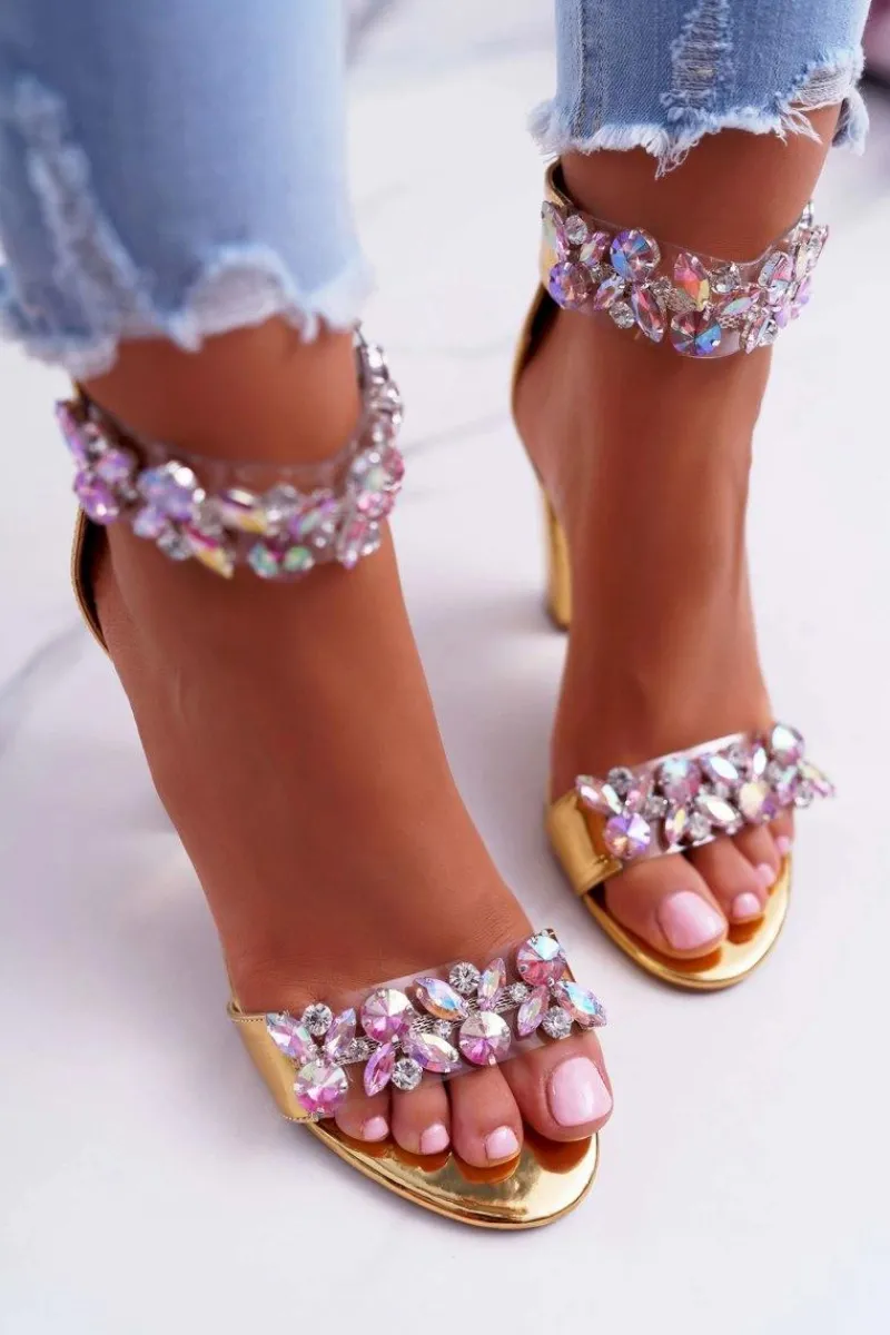 Hot Boto Lu Boo Złote Lustrzane Sandały Cyrkonie Lambada