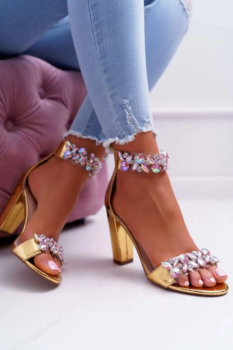 Hot Boto Lu Boo Złote Lustrzane Sandały Cyrkonie Lambada