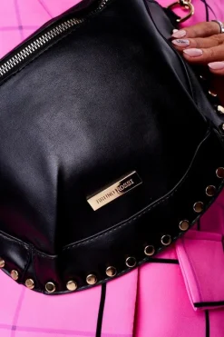 Mała Torebka Nerka Z Dżetami 2w1 Bruno Rossi Czarna Nerki|Listonoszki