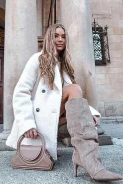 Discount Boto Marszczone Kozaki Na Szpilce Z Eko Zamszu Ocieplane Beżowe Mavella Beżowy