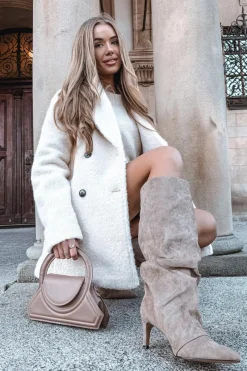 Discount Boto Marszczone Kozaki Na Szpilce Z Eko Zamszu Ocieplane Beżowe Mavella Beżowy