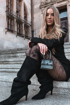 Kozaki Ocieplane|Kozaki Na Szpilce>Boto Marszczone Kozaki Na Szpilce Z Eko Zamszu Ocieplane Czarne Mavella Czarny