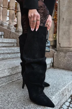 Kozaki Ocieplane|Kozaki Na Szpilce></noscript>Boto Marszczone Kozaki Na Szpilce Z Eko Zamszu Ocieplane Czarne Mavella Czarny