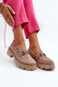 Discount Masywne Mokasyny Damskie Zamszowe Beżowe Neloria Damskie Loafersy Damskie|Mokasyny Płaskie